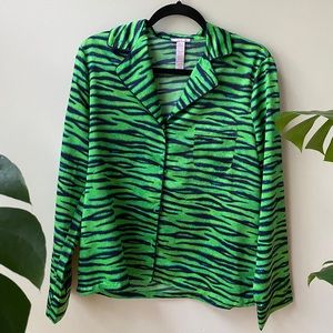 Savage x Fenty Green and Navy Blue Zebra Stripped Satin Pajama Top